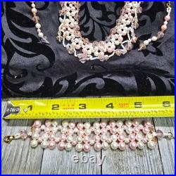 18k Gold Plated Jester Inspired Pink/Cream Pearl Necklace Earring Bracelet Set