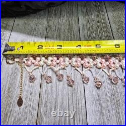 18k Gold Plated Jester Inspired Pink/Cream Pearl Necklace Earring Bracelet Set