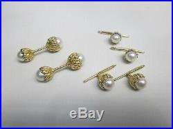 18k Gold Tiffany & Co. Schlumberger Cufflink & Pearls Collar Set With Box