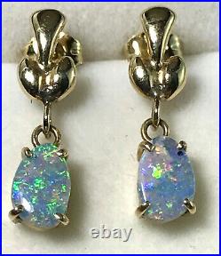18k Natural Australian Boulder Opal Drop Earrings 750 yellow gold claw setting