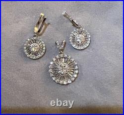 18k White Gold Dangle Drop Earrings And Pendant Set