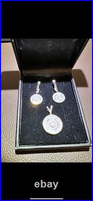 18k White Gold Dangle Drop Earrings And Pendant Set