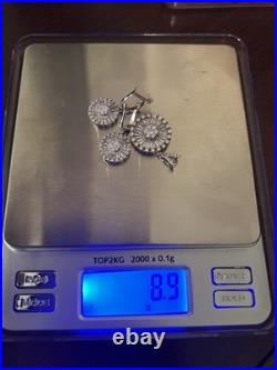 18k White Gold Dangle Drop Earrings And Pendant Set