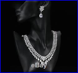 18k White Gold GF Drop Necklace Earrings Set w Created Diamond Marquise Stone