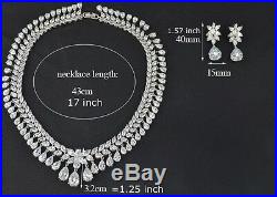 18k White Gold GF Drop Necklace Earrings Set w Created Diamond Marquise Stone