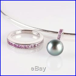 18k White Gold Graduated Color Sapphire & Pearl Necklace / Ring Set 2.43ctw