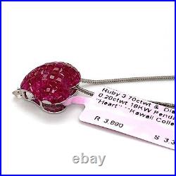 18k White Gold Invisible Set Red Ruby Heart Shape Pendant With Diamond