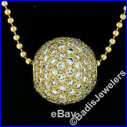 18k Yellow Gold 3.85ctw Pave Set VS F Diamond Covered Ball Bead Pendant Necklace
