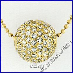 18k Yellow Gold 3.85ctw Pave Set VS F Diamond Covered Ball Bead Pendant Necklace