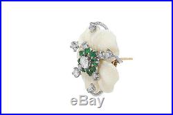 18k Yellow Gold Pearl Emeralds Diamonds Earrings Brooch Vintage Set
