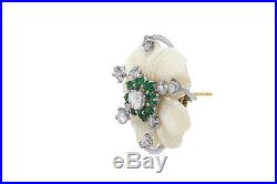 18k Yellow Gold Pearl Emeralds Diamonds Earrings Brooch Vintage Set