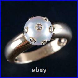 18k Yellow Gold Round Cut Akoya Pearl Solitaire Ring With Tube Set Diamonds. 11ctw