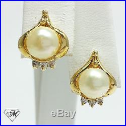 18k Yellow Gold Vintage PEARL DIAMOND PENDANT EARRINGS 0.12 CT Jewelry Set
