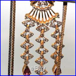 18k Yellow Gold natural Pink Tourmaline & Diamond 3 drop Necklace Chain set 4.10