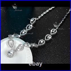 18k white gold gf crystal stud earrings necklace tear drop party wedding set