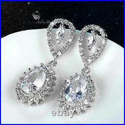18k white gold gf crystal stud earrings necklace tear drop party wedding set