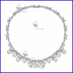 18k white gold gf made with SWAROVSKI crystal pearl wedding party necklace set