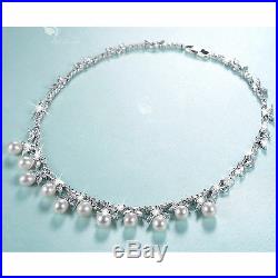 18k white gold gf made with SWAROVSKI crystal pearl wedding party necklace set