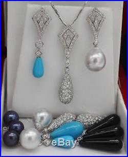 18kt White Gold Detachable Diamond PENDANT & EARRINGS with 5 Sets of Charms