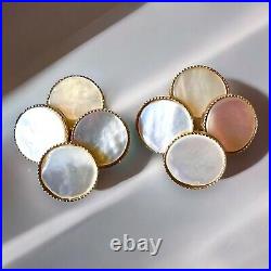 1960s MOD Chic Mother of Pearl Disc Bracelet & Earrings Set EUC