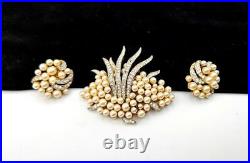 1960s TRIFARI Faux Pearl & Rhinestone Under the Sea Brooch & Earrings Set