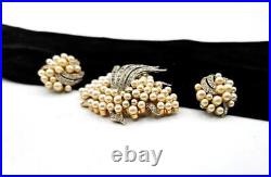 1960s TRIFARI Faux Pearl & Rhinestone Under the Sea Brooch & Earrings Set