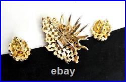 1960s TRIFARI Faux Pearl & Rhinestone Under the Sea Brooch & Earrings Set