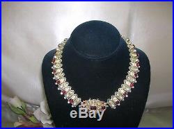 19th C. Austrio-hungarian Gilded Silver Necklace & Earrings Set Garnets & Pearls