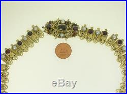 19th C. Austrio-hungarian Gilded Silver Necklace & Earrings Set Garnets & Pearls