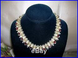 19th C. Austrio-hungarian Gilded Silver Necklace & Earrings Set Garnets & Pearls