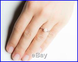1Ct Round Cut Pearl & Diamond 14K Rose Gold Finish Wedding Bridal Ring Set