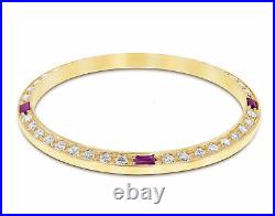 1ct Bead Set Pave Diamond Bezel 18ky For Rolex Datejust, President With 4 Rubies