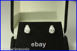 2.00 CT DIAMOND Pear/ Tear Drop Stud Earrings Basket Set 14K White Gold