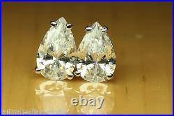 2.00 CT DIAMOND Pear/ Tear Drop Stud Earrings Basket Set 14K White Gold
