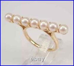 2.00Ct Round Cut Lab-Created Pearl Bar Engagement Ring 14K Yellow Gold Plated