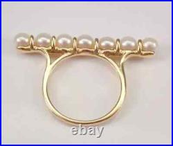 2.00Ct Round Cut Lab-Created Pearl Bar Engagement Ring 14K Yellow Gold Plated