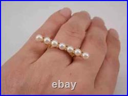 2.00Ct Round Cut Lab-Created Pearl Bar Engagement Ring 14K Yellow Gold Plated