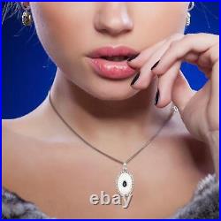 2.150ct Mother Of Pearl Bezel Set Blue Sapphire Oval Pendant In 18k White Gold