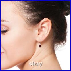 2.4Ct Bezel-Set Pear Natural Garnet Leverback Drop Earrings in 14K White Gold
