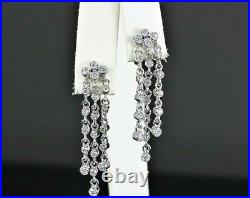 $2,750 14K White Gold Bezel Set Round Diamond 3 Row Drop Dangle Stud Earrings