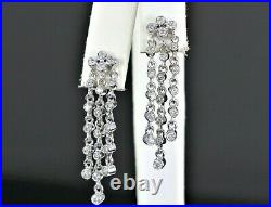 $2,750 14K White Gold Bezel Set Round Diamond 3 Row Drop Dangle Stud Earrings