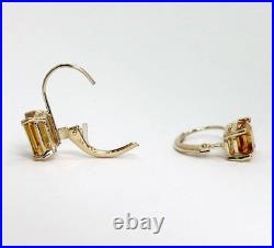 2.75CT Citrine & glass bead necklace drop earring set 14K/18K y/gold emerald cut