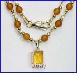 2.75CT Citrine & glass bead necklace drop earring set 14K/18K y/gold emerald cut