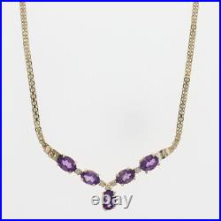 2.98ctw Amethyst and Diamond Prong Set 17.5 Drop Necklace 14k Yellow Gold