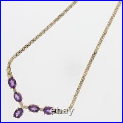 2.98ctw Amethyst and Diamond Prong Set 17.5 Drop Necklace 14k Yellow Gold