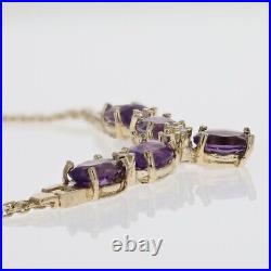 2.98ctw Amethyst and Diamond Prong Set 17.5 Drop Necklace 14k Yellow Gold