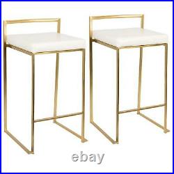 2-Pc Fuji Counter Stool Set Foot Rest Square Seat Stackable Chair Gold White New