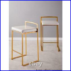 2-Pc Fuji Counter Stool Set Foot Rest Square Seat Stackable Chair Gold White New