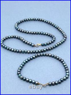 2-Pc. Set 14K Yellow Gold & 5MM Cultured Tahitian Pearl Necklace, Bracelet
