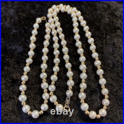 2 Pc Set 14k Yellow Gold Beads Natural Genuine White Pearls Necklace & Bracelet